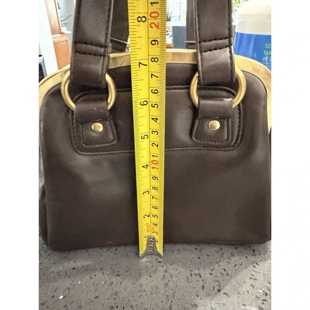 Vtg Necessary Objects Kiss Lock Brown Vegan Leather Handbag Purse